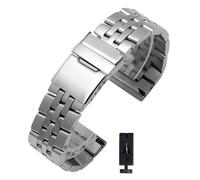 JVEIWAD Bracelet de montre en acier inoxydable massif compatible avec les montres Breitling 20 mm, 22, 24, bracelet luxe for homme, fermoir caché à bouton-poussoir, logo sur le(22mm)