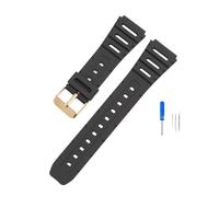 JVEIWAD Bracelet de montre souple compatible avec les montres Casio CA-53W, CA-61W, FT-100W, W-520U, W-720G, en TPU, 18 mm, 20, FT100W(Black-gold,18mm)
