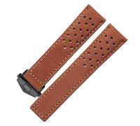 JVEIWAD Bracelet de montre ventilé en cuir de veau véritable et daim, compatible avec Tag Heuer Aquaracer Carrera Monaco, 20 mm, 22 mm, 24 mm(Light brown-black,20mm)