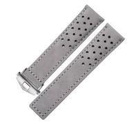 JVEIWAD Bracelet de montre ventilé en cuir de veau véritable et daim, compatible avec Tag Heuer Aquaracer Carrera Monaco, 20 mm, 22 mm, 24 mm(Grey-silver,22mm)