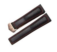 JVEIWAD Bracelet en cuir noir givré compatible avec les montres Tag Heuer Carrera Diving Monaco F1 Series, respirantes, 22 mm, for hommes(Black red-rose gold)