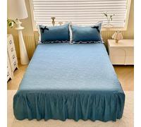 JvFbjLF Drap-Housse à Motif de Roses avec Bordure à Volants, cantonnière de lit en Microfibre Douce(Blu,120x200cm)