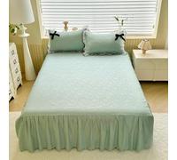JvFbjLF Drap-Housse à Motif de Roses avec Bordure à Volants, cantonnière de lit en Microfibre Douce(Green,200x220cm)