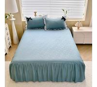JvFbjLF Drap-Housse à Motif de Roses avec Bordure à Volants, cantonnière de lit en Microfibre Douce(Light Blue,180x200cm)