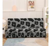 JvFbjLF Housse de canapé sans accoudoirs avec Motif imprimé, Housse de Protection Extensible Lavable avec Jupe à Volants(Black Flowers,190-225cm)