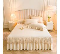 JvFbjLF Jupe de lit festonnée à Double Couche avec cantonnière en Cascade et Jupe de lit matelassée dans Un Style de décoration intérieure(Beige,150x200cm)