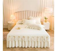 JvFbjLF Jupe de lit festonnée à Double Couche avec cantonnière en Cascade et Jupe de lit matelassée dans Un Style de décoration intérieure(Bianco,200x220cm)
