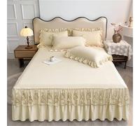 JvFbjLF Jupe de lit festonnée à Double Couche avec cantonnière en Cascade et Jupe de lit matelassée dans Un Style de décoration intérieure(Beige 2,150x200cm)