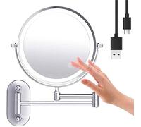 JvFbjLF Miroir de rasage avec grossissement x5, rechargeable par USB, mise à niveau automatique, miroir de salle de bain LED à fixation murale