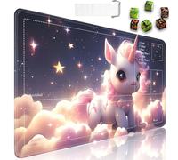 JVGFYNKL Tapis de jeu pour TCG, tapis de jeu avec zones, 61 x 35,6 cm, caoutchouc antidérapant pour tapis de jeu MTG avec pochette de voyage à cordon et 6 dés, licorne fille dans les nuages pour tapis