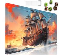 JVGFYNKL Tapis de jeu pour TCG, tapis de jeu avec zones, 61 x 35,6 cm, caoutchouc antidérapant pour tapis de jeu MTG avec pochette de voyage à cordon et 6 dés, bateau pirate naviguant sur la mer pour