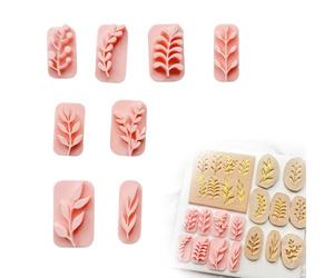 JVHLOV Emporte-pièces en argile polymère - Mini tampons texture pour boucles d’oreilles en pâte polymère, 8 motifs feuilles, outils DIY pour bijoux faits main, Fimo, résine, fondant
