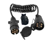 JVJ Câble d'extension de remorque - Adaptateur 7 broches mâle vers femelle - Avec convertisseur 7 à 13 broches - Adaptateur de remorquage spiralé - 2 m - Pour voiture, remorque, caravane, camping-car