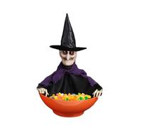 Jvjggag Animated Witch Decorations, Spooky Candy Holder, Screaming Candy Bowl, Halloween Animated Witch Candy Bowl with Light and Moving Top for Haunted House, Gatherings, Hall, 380g