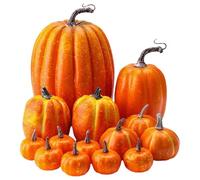 Jvjggag Pumpkin Decorations, Foam Fall Pumpkin Decor Set, 14-Piece Assorted Autumn Table Centerpieces for Thanksgiving Halloween Farmhouse Porch Yard Display & Seasonal Styling, Orange