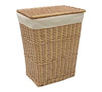 JVL Panier à linge rectangulaire en acacia tressé à la main avec couvercle Finition miel