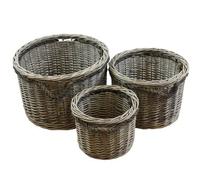 JVL Paniers de Rangement avec poignées à Passant, Rond épais Home, en Osier Naturel, Lot de 3