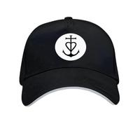 JVM - Casquette Camargue qualité 100% Coton avec Patch personnalisé. Mixte. Taille Unique Adultes et + de 12 Ans, Scratch réglable (Noir/Liseré Gris, Croix de Camargue Noire, Fond Blanc)