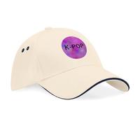 JVM - Casquette K Pop qualité 100% Coton avec Patch personnalisé. Mixte. Taille Unique Adultes et + de 12 Ans, avec Scratch réglable : (Beige/Bleu Marine, K-Pop - Motif 02)
