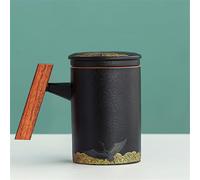 JVNALwnkv Ensemble à thé rétro avec tasse à thé, bouilloire en céramique/verre, tasse de bureau en céramique avec filtre à thé, poignée en bois, grande capacité avec couvercle, tasse à eau, séparateur