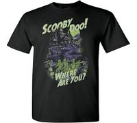 JVRUT Scooby Doo Where are You Haunted House Black Retro Vintage T-Shirt S - 3XL Black XL
