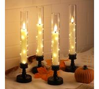 JVURICE Lot De 4 Bougies Led Vacillantes De 26 Cm Avec Bougeoirs, Minuteur Et Télécommande, Guirlande Lumineuse Pour Tables À Manger, Armoires, Noël, Halloween, Mariages, Nouvel An