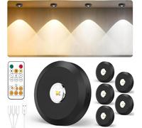 JVURICE Spot Sans Fil Puck Light Petits Spots Lumineux Lampe Lumic Reglette Led Sans Fil 180H 3000k/4500k/6000k Dimmable Rechargeable Minuterie Telecommande Rond Lumiere Pour Cuisine,Armoire,Vitrine