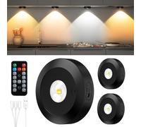 JVURICE Spot Sans Fil Puck Light Petits Spots Lumineux Lampe Lumic Reglette Led Sans Fil 180H 3000k/4500k/6000k Dimmable Rechargeable Minuterie Telecommande Rond Lumiere Pour Cuisine,Armoire,Vitrine