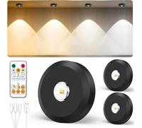 JVURICE Spot Sans Fil Puck Light Petits Spots Lumineux Lampe Lumic Reglette Led Sans Fil 180H 3000k/4500k/6000k Dimmable Rechargeable Minuterie Telecommande Rond Lumiere Pour Cuisine,Armoire,Vitrine