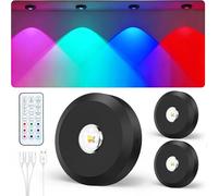 JVURICE Spot Sans Fil Puck Light Petits Spots Lumineux Lampe Lumic Reglette Led Sans Fil 180H RGB Dimmable Rechargeable Minuterie Telecommande Rond Lumiere Pour Cuisine,Armoire,Vitrine