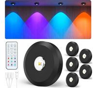 JVURICE Spot Sans Fil Puck Light Petits Spots Lumineux Lampe Lumic Reglette Led Sans Fil 180H RGB Dimmable Rechargeable Minuterie Telecommande Rond Lumiere Pour Cuisine,Armoire,Vitrine