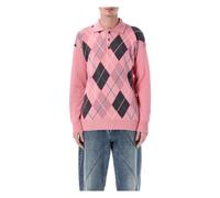 JW Anderson - Haut Polo Tricoté à Motif Losanges - Homme - Tops - Rose - Taille: M