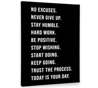 JW Phamte No Excuses Never Give Up - Décoration murale motivante - Impression sur toile encadrée - Pour la maison, la gym, le yoga, l'exercice, le fitness, le bureau (28 x 35,6 cm)
