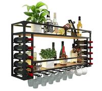 JWBXFYXW Pontage à vin Mural en métal Industriel avec Porte-Verre en Verre de Grande capacité Stockage pour Les Bouteilles de vin et Les Verres Noirs (31,5 × 21,6 × 10 Pouces)