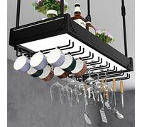 JWBXFYXW Prive de vin Rustique monté sur Le Plafond avec Porte-Barres Suspendus réglable et Noir Clair idéal pour Le Bar ou la Cuisine de la Cuisine 100x30cm