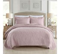 Jwcn Bedding 3 Pièces Couvre-lit Doubles Couvre-Lits 100% Coton Brodé Matelassé Couette Réversible Multifonction Couvertures avec Taie D’Oreiller, Pink, King:230x250cm+50x70cmx2