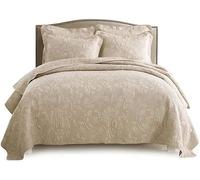Jwcn Bedding 3 Pièces Couvre-lit Doubles Couvre-Lits 100% Coton Brodé Matelassé Couette Réversible Multifonction Couvertures avec Taie D’Oreiller, Beige, SuperKing:250x270cm+50x70cmx2
