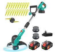 JWDJ 21v Coupe Bordure sans Fil K80 Coupe-Herbe 2 en 1 - Distance De Coupe De 9 Pouces DéBroussailleuse éLectrique avec 2pc Batterie Applicable à Bordure Pelouses DIY Jardin (Sarcelle)