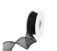 JWFBDB Ruban en Organza de Soie ondulée, 10 mètres/Rouleau, Largeur 40 mm, idéal for la création de nœuds, d'ornements de Cheveux, d'emballages Cadeaux et de décorations en Dentelle.(Black)