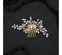 JWICOS Peigne à cheveux avec perles - Accessoires de cheveux pour mariée - Coiffes de mariage en cristal - Peigne latéral pour bal de fin d'année, fête costumée (doré)