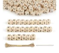 jwogngls 300 perles en bois avec lettres, lettres en bois, perles en bois, cubes, perles en bois, dés, perles en bois, alphabet, lettres