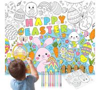 jwogngls Lot de 2 nappes en papier pour coloriage, joyeuses Pâques et Nouvel An, enfants avec 12 crayons de couleur aquarelle