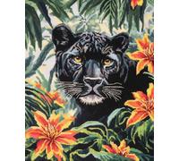 JWPSHIJIE 5D Diamond Painting,-Animal panthère noire et fleurs 40 * 50cm