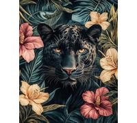 JWPSHIJIE 5D Diamond Painting Kit Complet,-Animal panthère noire et fleurs 40 * 50cm