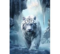 JWPSHIJIE 5D Peinture Diamant Adulte, Tigre Blanc sur Montagne enneigée,N,50 * 70cm Stitch Diamond Painting Complet Stitch Diamant Kit Enfants, DIY Diamant Point de Croix pour Murale Décoration