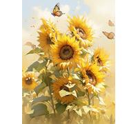 JWPSHIJIE Canevas Broderie Point de Croix Kit Complet, Belle fleur de tournesol,G,30 * 40cm DIY Arts Crafts Kits de couture à la main Broderie estampée pour les débutants Motif pré-imprimé