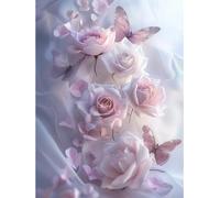 JWPSHIJIE DIY 5d Diamant Peinture par numéro kit, Roses roses et papillons,C 30 * 40cm Broderie Diamant kit Complet Full perceuse à Broder au Point de Croix Arts Craft sur Toile Décoration Murale