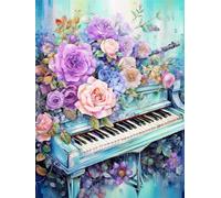 JWPSHIJIE DIY 5D Peinture Diamond Kits, Piano et fleurs,A,30 * 40cm Painting par Numéros, Mosaïque, Point de Croix, Broderie Diamant, Peintures Décoratives