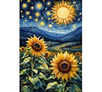 JWPSHIJIE Kits de Point de Croix Estampé Bricolage, Champ de fleurs de tournesol,B Kit Canevas Complet Avec Fils au Point de Croix, Broderie Point de Croix Kit Adulte Debutant 40 * 50cm