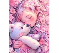 JWPSHIJIE Kits de Point de Croix, Poupée Fille Et Ours De Dessin Animé,G,40 * 50cm DIY Kit de Broderie 11CT Estampé, Needlework facile pour Adultes Débutant Maison Décoration